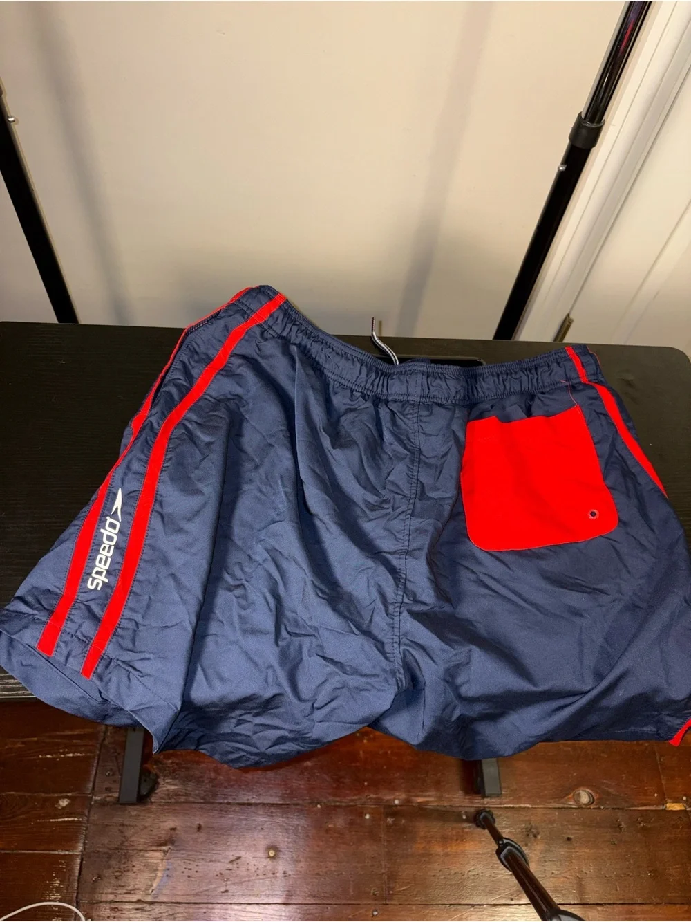 Speedo Navy Swim Trunks with Red Accent